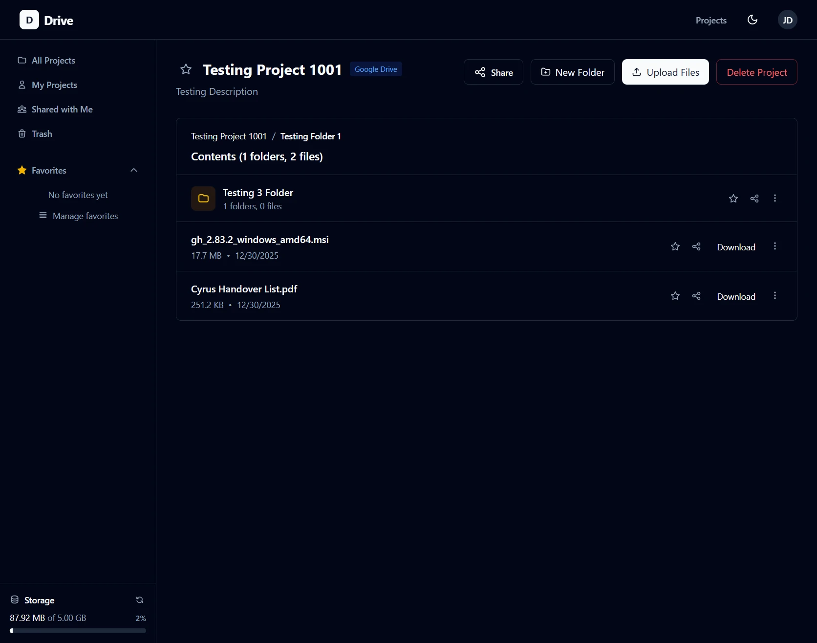 Drive — Project Files View